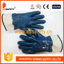 Blue Nitrile Full Coated Cotton Liner with Rough Chip Finished Industry Working Oil Gloves